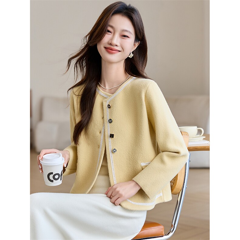 曼贝短外套女2024春秋时尚修身小香风上衣小个子气质西服8451030，女装针织衫/毛衣，韩然一族