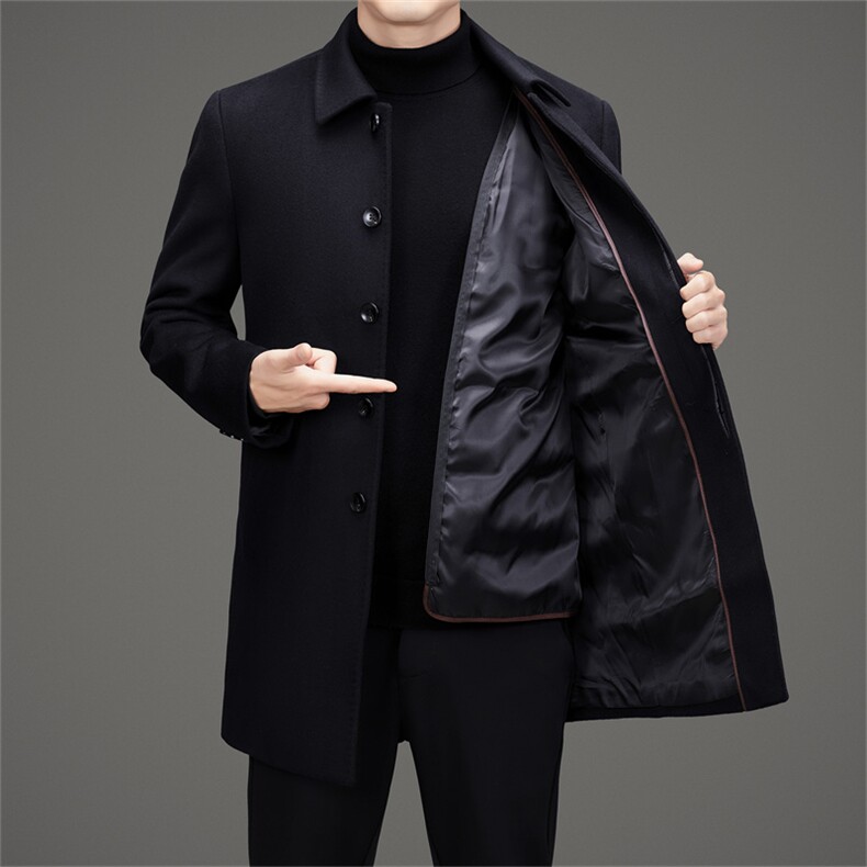 高品质男中年双面呢羽绒服外套中老年绵羊毛呢可脱卸羽绒内胆大衣,男装羽绒服,钱塘723