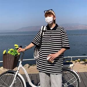 慵懒青春流行百搭短袖潮POLO衫2023日系男夏季DT98P32图片