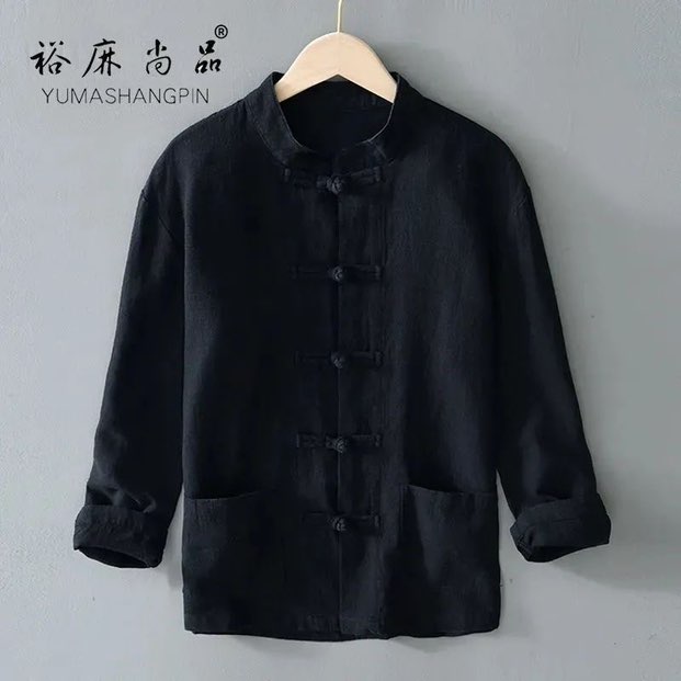 夏季风亚麻短袖唐装男复古五分袖汉服棉麻居士服大码半袖茶服,男装T恤,星座1307（原1902D）