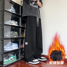 卫裤男长裤美式潮牌阔腿拖地潮宽松直筒休闲裤子D017-P45加绒P50，男装休闲裤，星座509