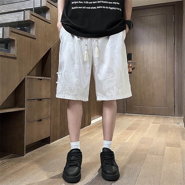 2024新中式龙纹盘扣五分裤短裤5分裤子A057-K377-特P35,男装牛仔裤,电商A057