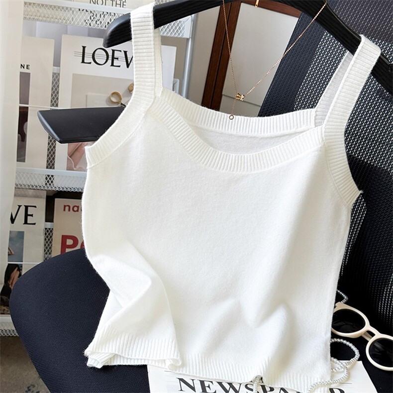 2025新款春夏圆领针织背心女修身吊带显瘦百搭打底衫外穿纯色上衣，女装背心吊带，斯美雅安迪绒