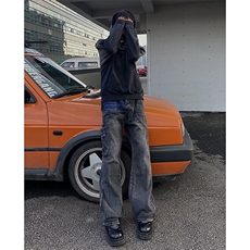 B221美式ins高街暗黑小众铆钉个性拼接牛仔裤LK23141-P65控88，男装牛仔裤，电商B221