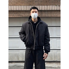 藏青色加厚外套男款秋冬美式ma1飞行员夹克棉服cleanfit保暖棉衣，男装夹克，电商B371