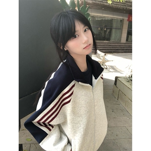 抖音得物高品质 美式高街重磅结构织带拼接撞色立领卫衣外套 CM41图片