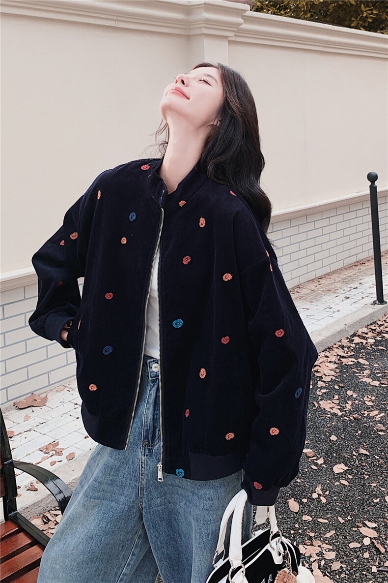 刺绣拼接黑色丝绒棒球服工装外套女春秋2025新款超火流行韩系爆款,女装短外套,2C293