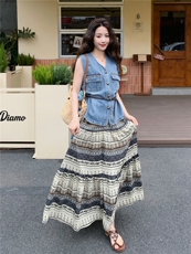2026夏季显瘦气质牛仔马甲印花半身裙套装裙超好看穿搭一整套，女装套装/套裙，冬木谷雨