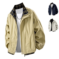 2025外套立领夹克男士拼接潮流款式格子休闲外套百搭上衣2595-P48，男装夹克，星座1402-2