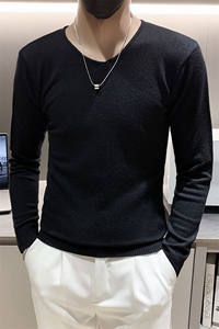店主风秋冬新款V领套头长袖针织毛衣小伙打底衫301A-1/M55/P45图片