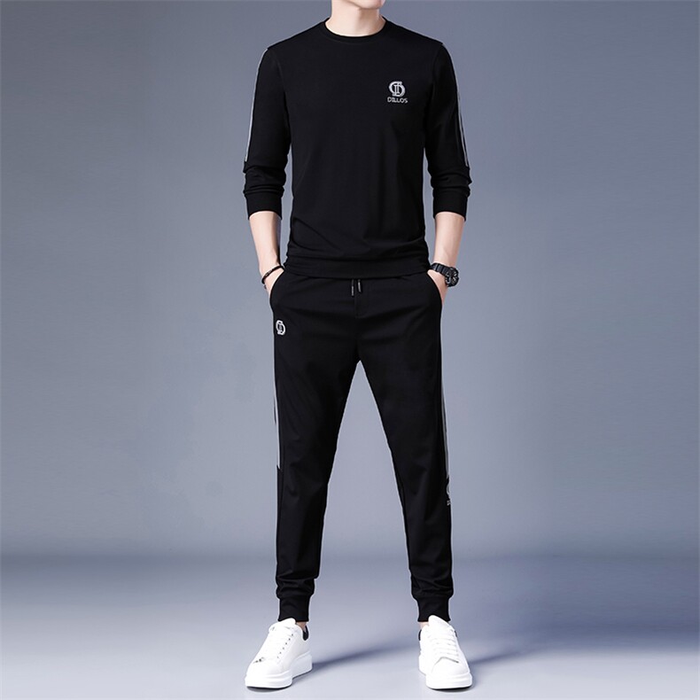 卫衣男春季新款圆领纯色百搭中青年休闲时尚长袖运动上衣男士套装，男装休闲套装，电商B212（原钱塘6029）