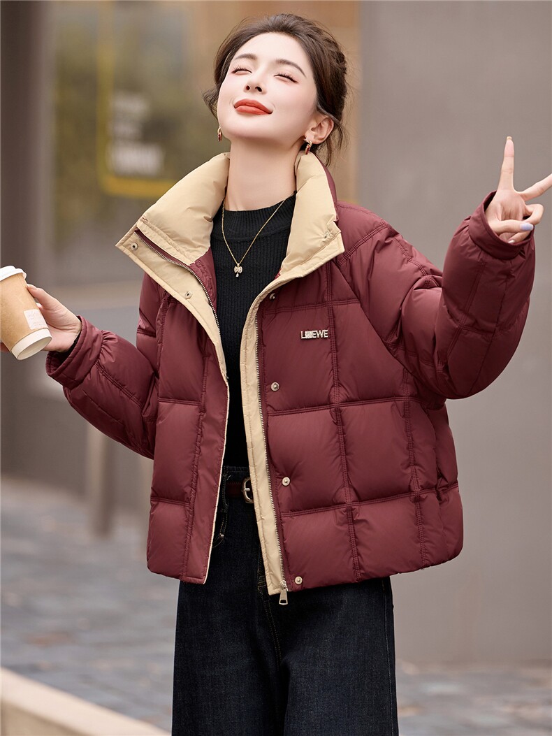 2025年冬季90白鸭绒撞色羽绒服,女装羽绒服,艾尚靓装