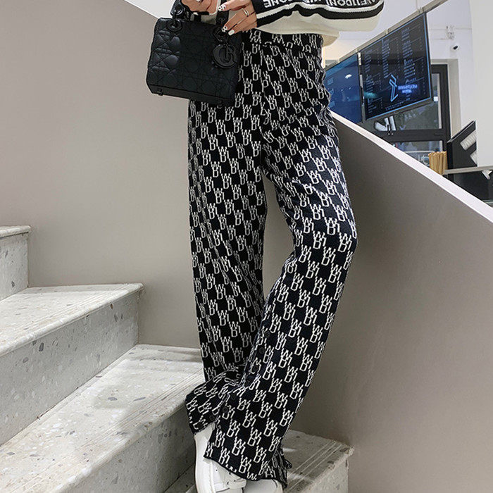 羊毛针织裤子女春秋显瘦百搭外穿2021新款we11加厚宽松休闲直筒裤，女装休闲裤，潮品会