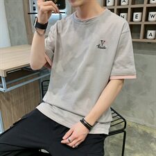 夏季男士宽松短袖T恤打底衫纯棉潮流半袖假两件体恤DS731T，男装T恤，电商A102