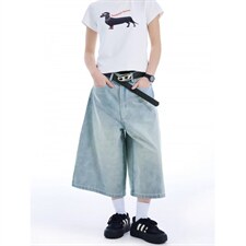 美式复古字母印花牛仔七分裤男女夏季高街宽松显瘦阔腿短裤潮，男装牛仔裤，星座410-6（原星座1304-1）