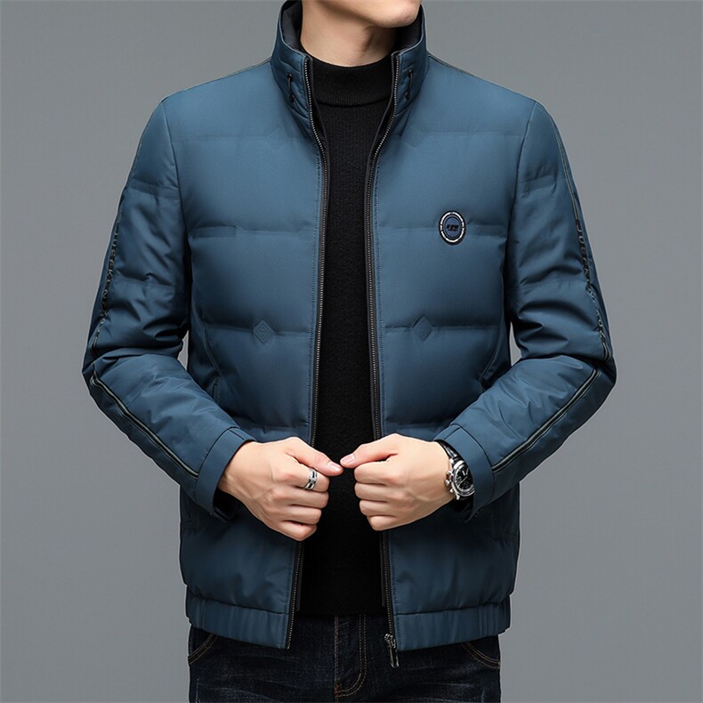 羽绒服男冬季加厚保暖立领上衣中年男士商务休闲爸爸装白鸭绒外套,男装羽绒服,电商B212（原钱塘6029）