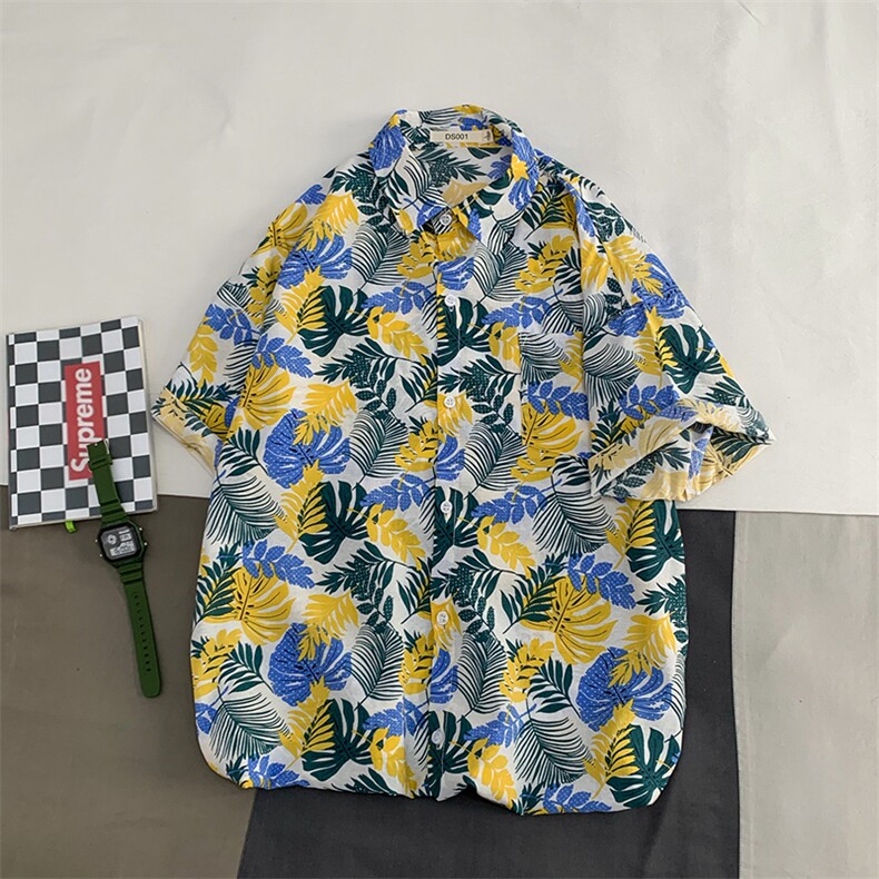 2021夏季新日系大码男港风沙滩情侣休闲短袖印花衬衫C3023-P35，男装衬衫，电商A001