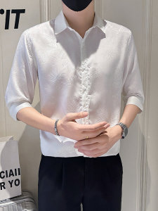 店主风社会小伙男士暗花七分袖衬衫男夏季衬衣301A-1/CS586/P55图片