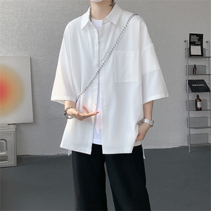 短袖衬衫男夏季新款港风宽松冰丝坠感衬衣CS8805-P35图片