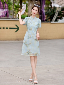 新中式提花短裤套装女2026夏季新款修身显瘦改良旗袍裙重工艺订珠图片
