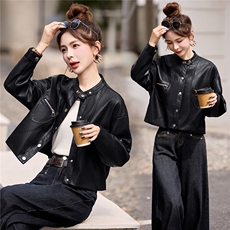 超好看立领短皮衣女2025秋季新款小个子宽松时尚百搭机车夹克上衣，女装皮衣，梦依缘