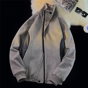 1平铺麂皮绒大码M-5XL拼接撞色不规则拉链夹克男JK8759P95控128图片