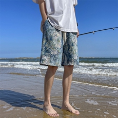 夏季新款提花冰丝短裤速干薄款宽松休闲运动沙滩五分裤，男装牛仔裤，星座410-7