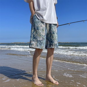 夏季新款提花冰丝短裤速干薄款宽松休闲运动沙滩五分裤图片