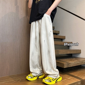 XZ616 夏季新款扎染白色百搭水洗牛仔裤 TY1018 M-5XL P65控78图片
