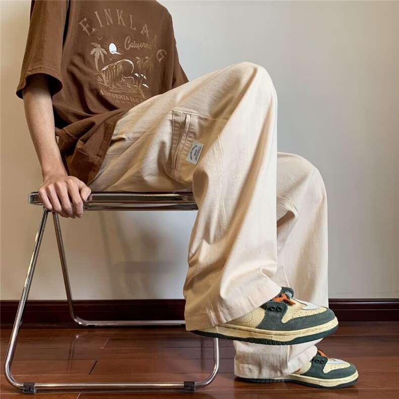 纯棉特厚潮牌休闲裤宽松型中低腰长裤绣标微弹纯色潮流运动裤K100，女装休闲裤，星座310B-1