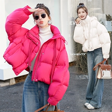 多巴胺短款90白鸭绒面包服女冬季2023新款时尚甜美百搭洋气，女装羽绒服，韩蜜菓