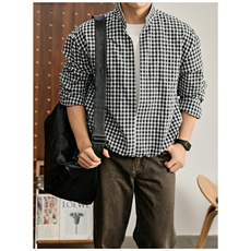 新款复古松弛通勤格子衬衫男女中性风高级长袖上衣潮，男装衬衫，星座410-7