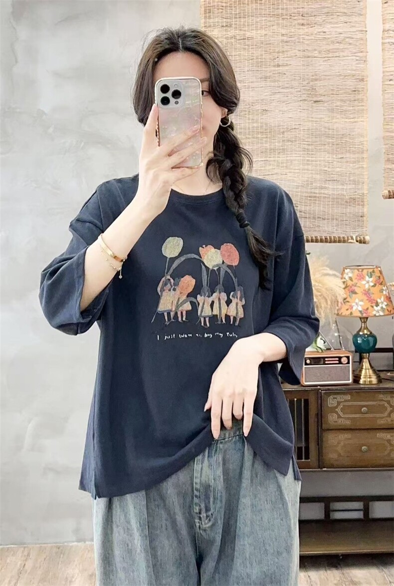 2025百搭郁金香女孩七分袖,女装T恤,湘姗