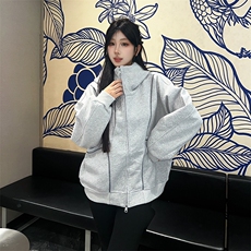 抖音得物高品质秋冬美式高街重磅结构辑明线纹理连帽卫衣外套W111，男装卫衣，电商A486