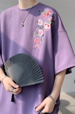DSA059-T10023-特批25夏季高品质菠萝格刺绣短袖大码五分袖T恤，男装T恤，电商A059