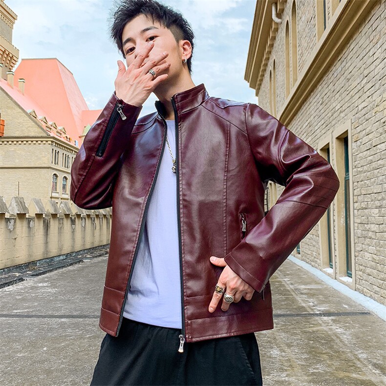 秋冬新款男皮夹克新潮休闲PU皮衣男装修身男士皮外套9912-P65,男装皮衣,电商A128