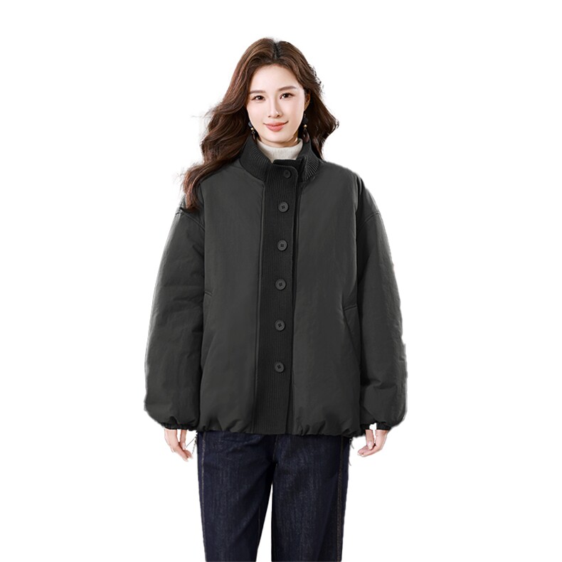 立领拼接棉衣女冬装2025新款时尚洋气设计感宽松加厚保暖棉服外套,女装棉衣/棉服,涵誉