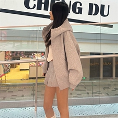 抖音得物高品质26春装美式高街重磅宽松结构高领连帽卫衣外套W60，女装短外套，电商A486