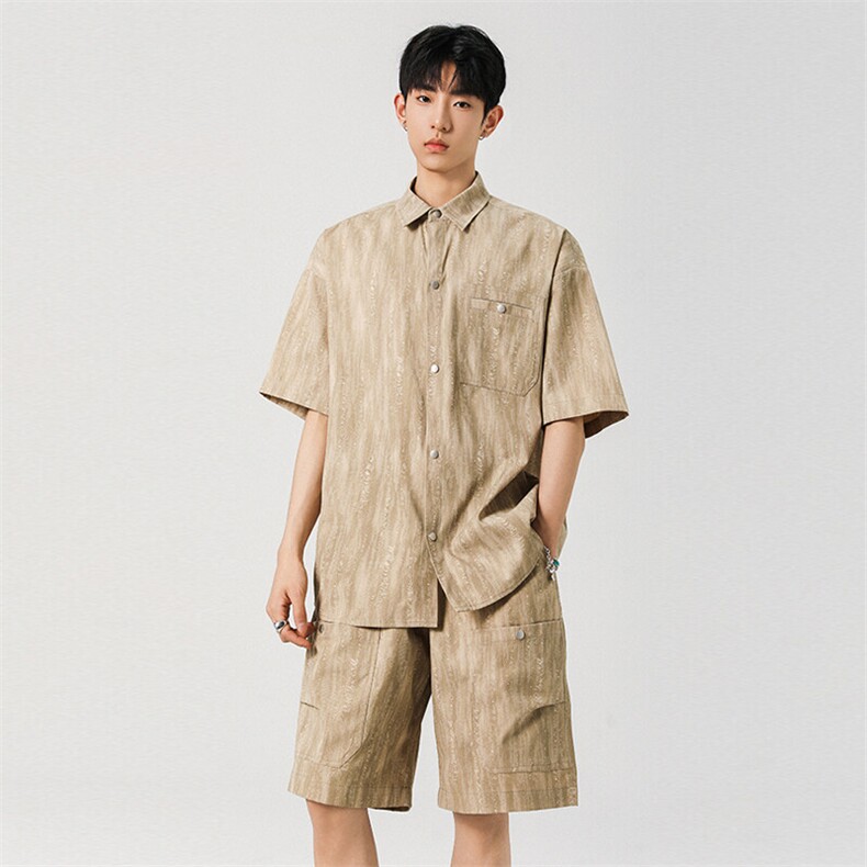 扎染脏脏工装短袖衬衫套装男款夏季半袖衬衣搭配短裤TZ002,男装牛仔裤,星座210-1