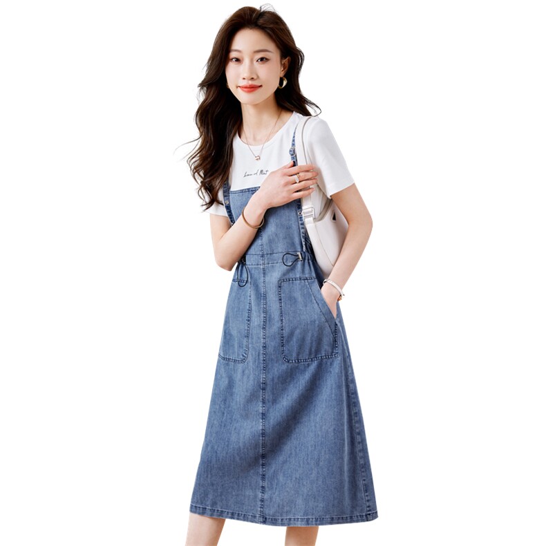 夏季牛仔背带裙女中长款连衣裙2025新款收腰显瘦韩版时尚,女装连衣裙,歌伊格美