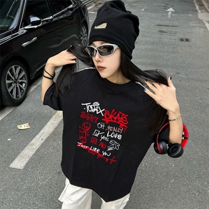 抖音得物高品质二开240克宽松纯棉美式潮牌三条杠织带短袖T恤图片