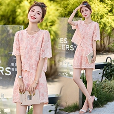 2025夏季新款时尚蕾丝花边拼接套装短裤女，女装套装/套裙，沁沁公主