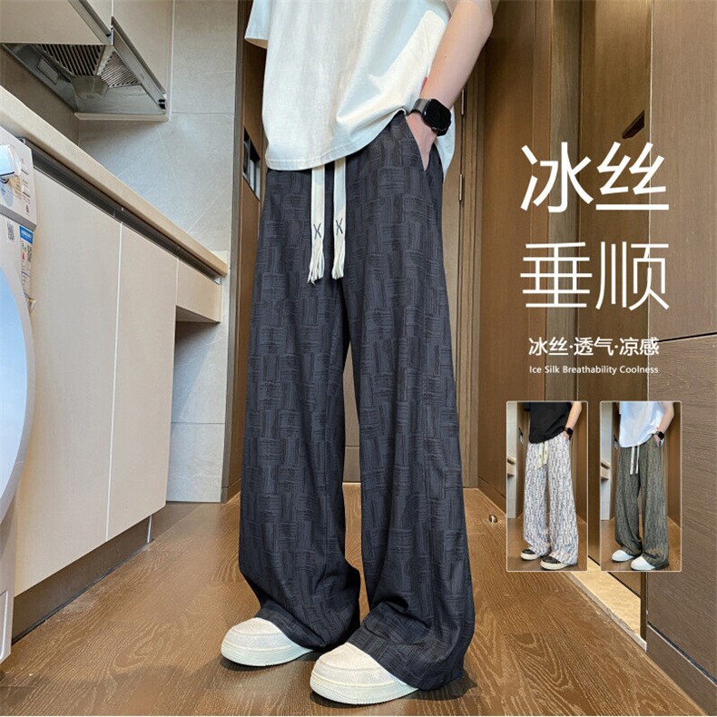 抖音品质宽松透气冰丝裤潮流格子冰丝长裤B315-K25682-特p30-控58,男装休闲裤,电商B315