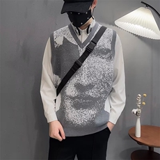 春秋新款灰色拼色毛衣套头马甲男宽松休闲设计感针织衫，男装针织衫/毛衣，星座1013