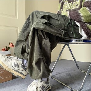 日系灯芯绒休闲裤男女冬季加绒加厚复古宽松工装阔腿裤百搭长裤子,男装工装外套,星座1210-1