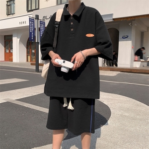 新款夏季潮流ins五分裤新款男百搭POLO衫休闲港风套装TZ5906P70图片