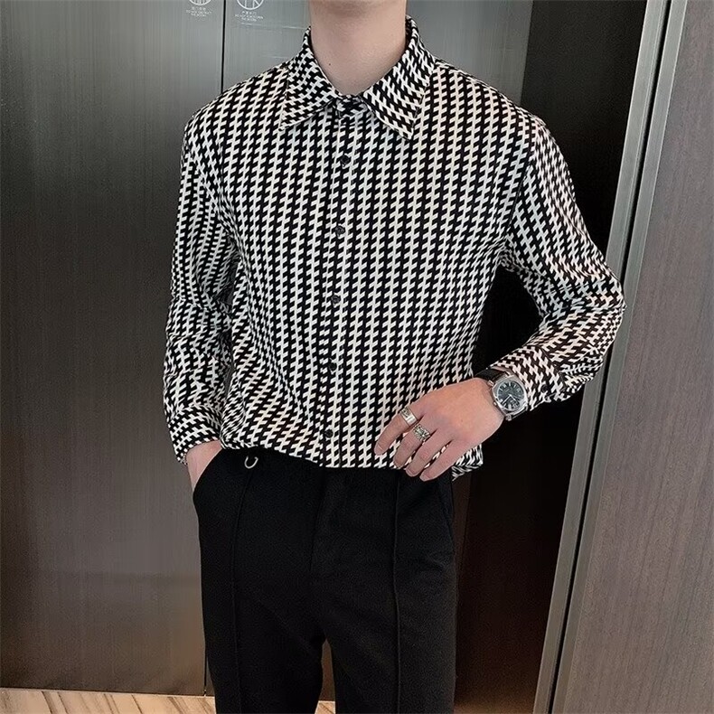 C167-P28港风垂感帅气条纹衬衫男长袖韩版潮流痞帅,男装衬衫,电商B323A