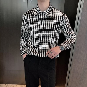 C167-P28 港风垂感帅气条纹衬衫男长袖韩版潮流痞帅图片