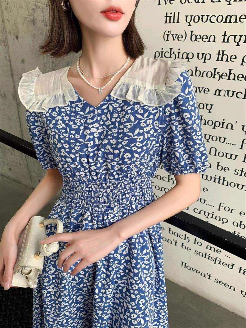 2021年夏季新品娃娃领印花连衣裙，女装连衣裙，圣伊敏