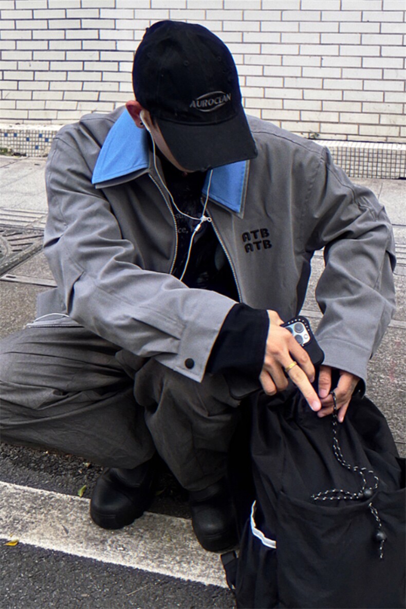 撞色翻领工装夹克宽松刺绣开衫外套JK1020特P63,男装夹克,星座908-1